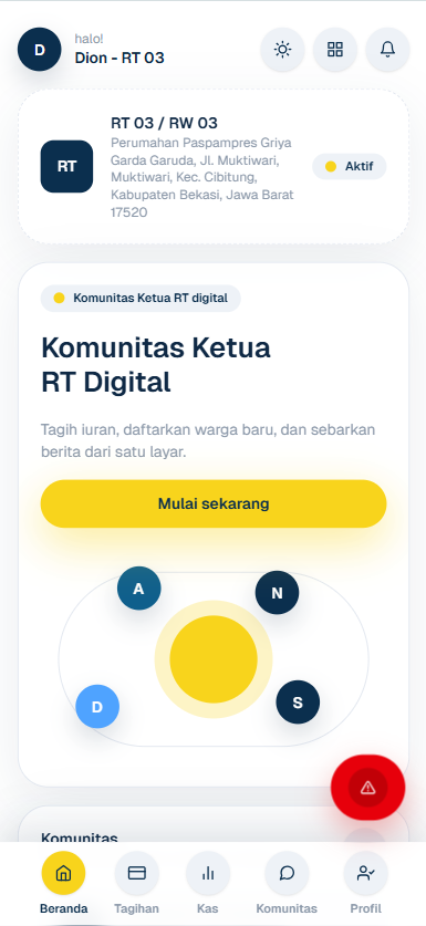 Tampilan aplikasi Bantu RT di mobile